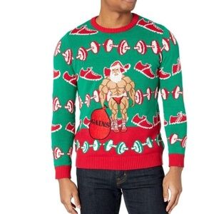 Men's Blizzard Bay Buff Workout Santa Gains Ugly Christmas Sweater - Size M New